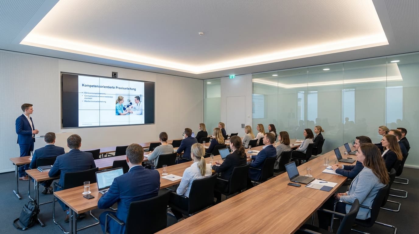 Premium MT-Praxisanleitung Seminar mit 23 Teilnehmenden in modernem Konferenzraum