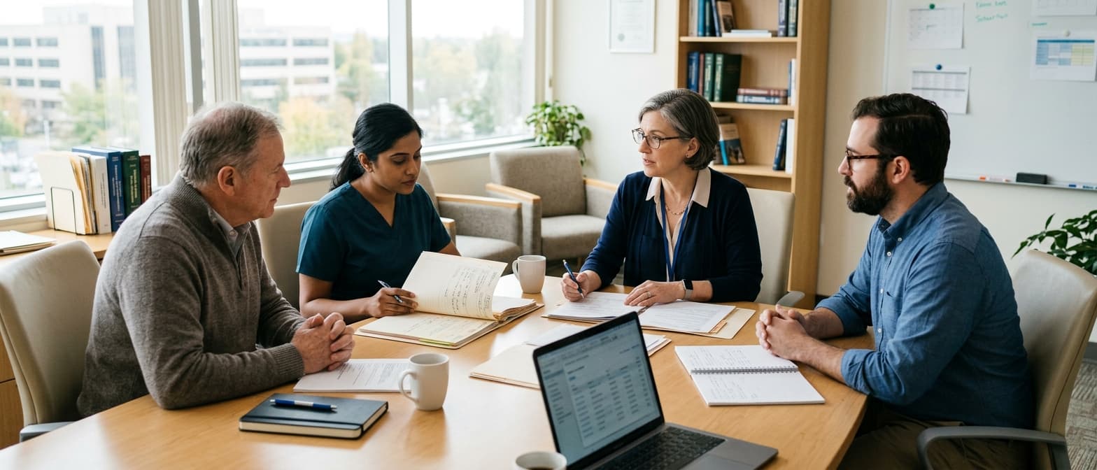 Interdisziplinäres Palliativteam bei der Fallbesprechung zur individuellen Versorgungsplanung