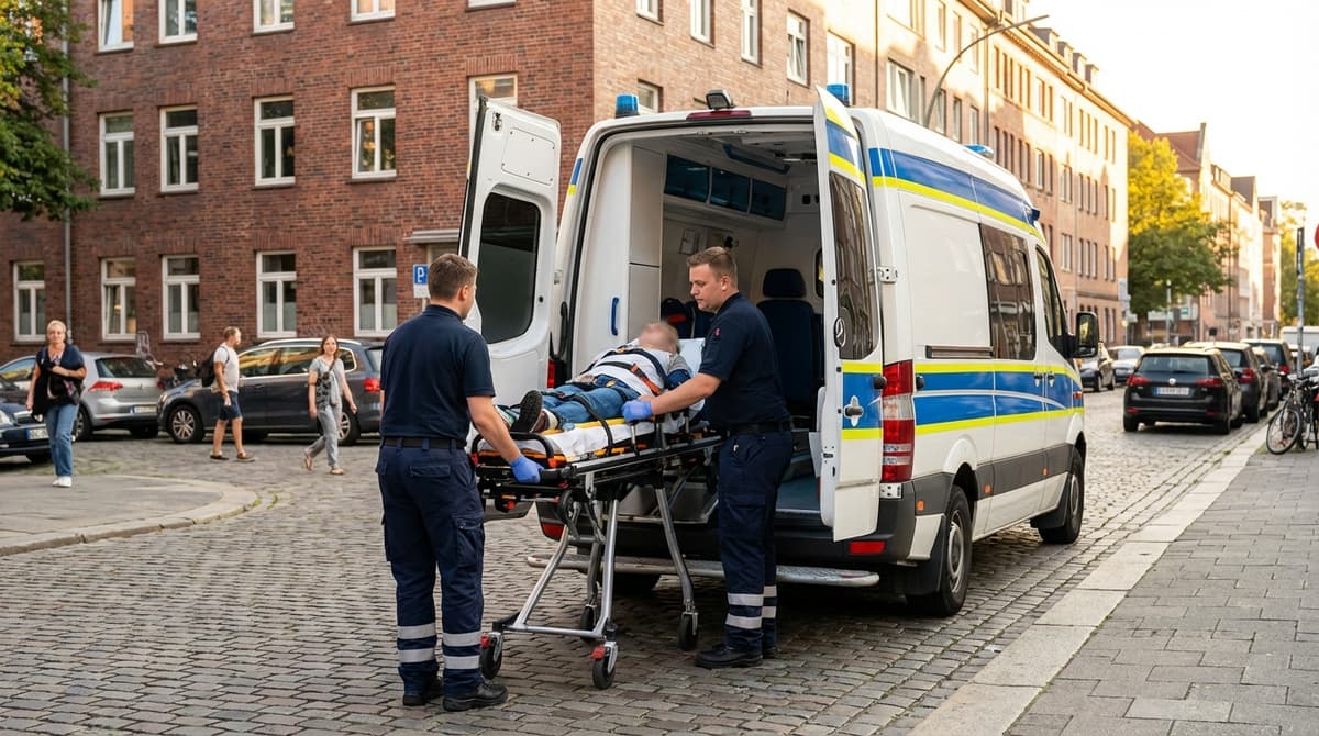 Rettungsdienstteam verlädt Patienten in den RTW bei einem Einsatz